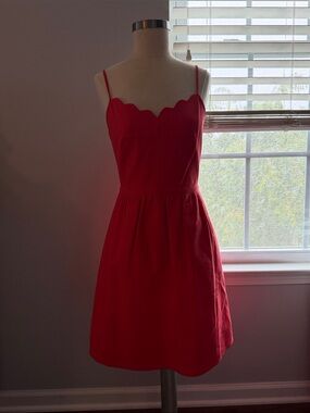 J. Crew Red Scallop-Edge Mini Sundress